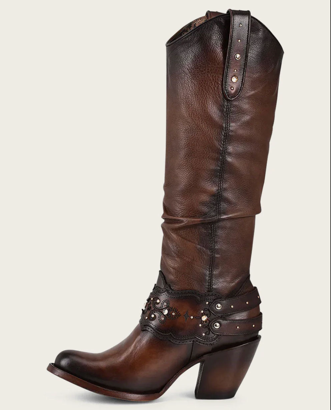 Cuadra Womens Bovine Crystal-Embellished Tall Boot - Brown
