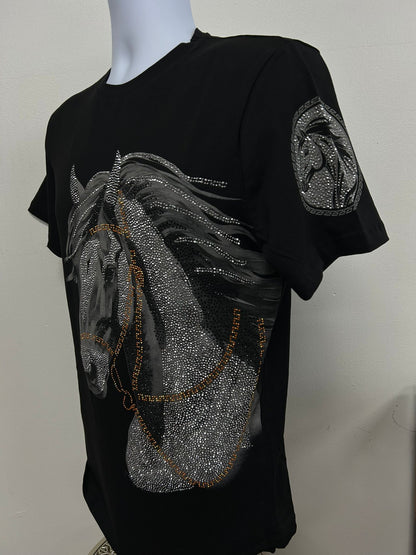 Mens Horse Rhinestone Slim Fit Tshirt