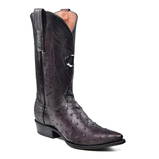 Cuadra Mens Ostrich Laser and Embroidery Boot - Black Cherry