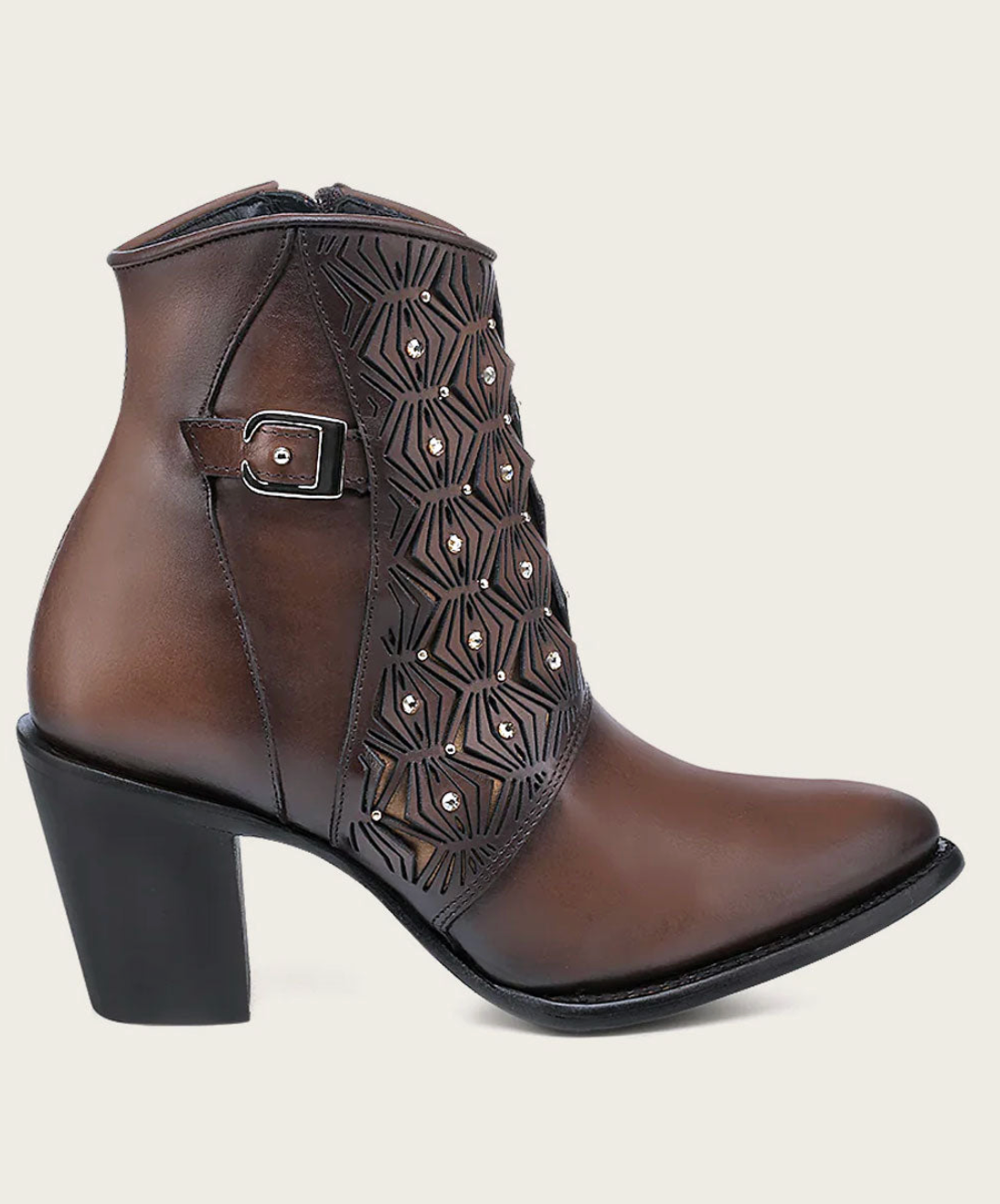 Cuadra Womens Artisan Zipper and Studs Bootie - Honey