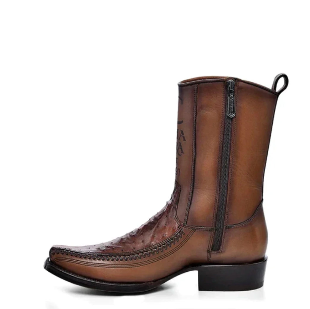 Cuadra Mens Ostrich Laser & Woven Low Shaft Boot - Chestnut Brown