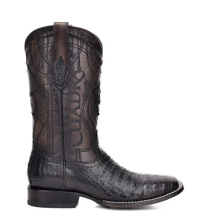 Cuadra Mens Engraved Caiman and Bovine Leather Boot - Black