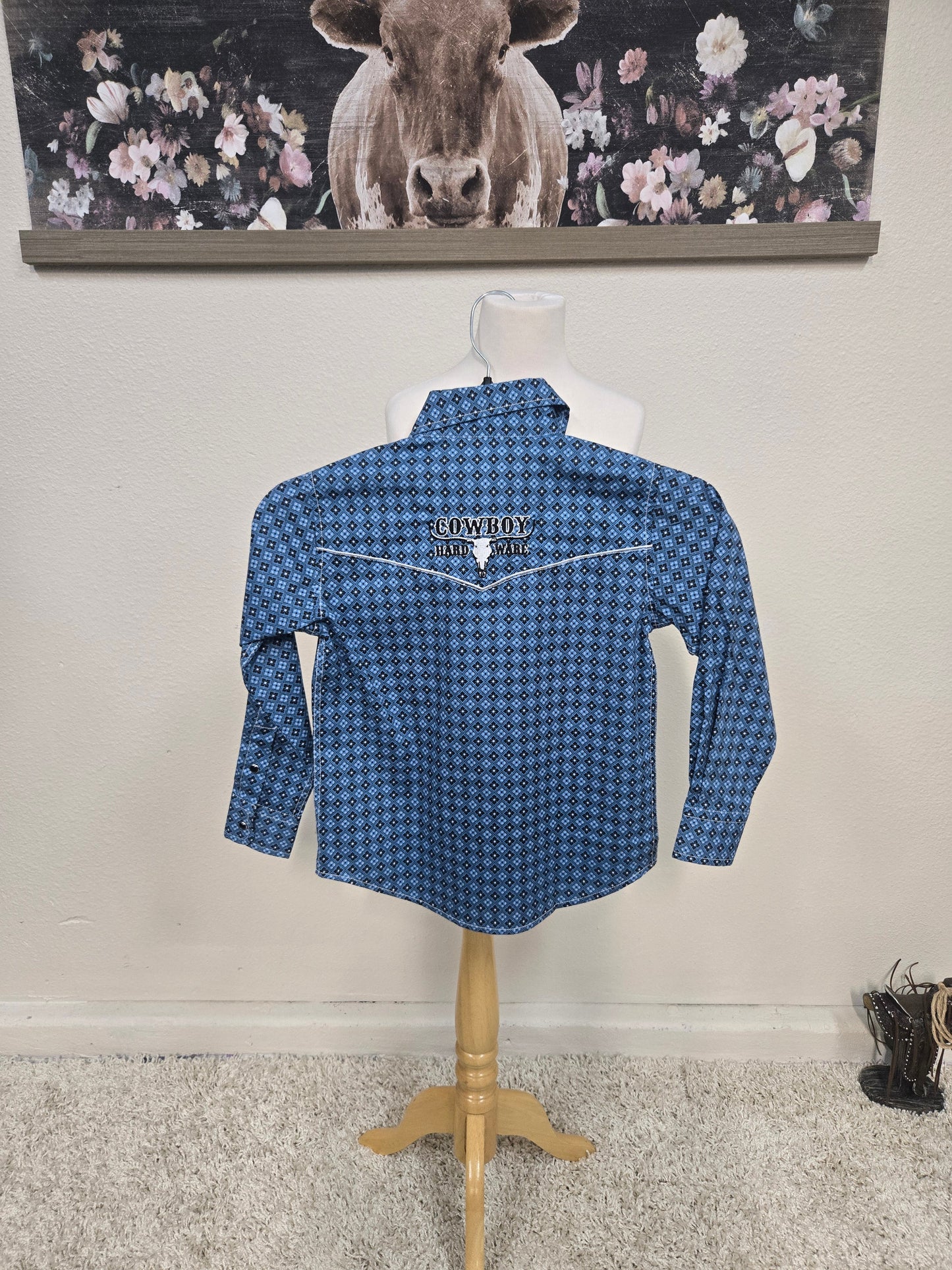 Cowboy Hardware Kids Diamond Floral Print Shirt (Blue)