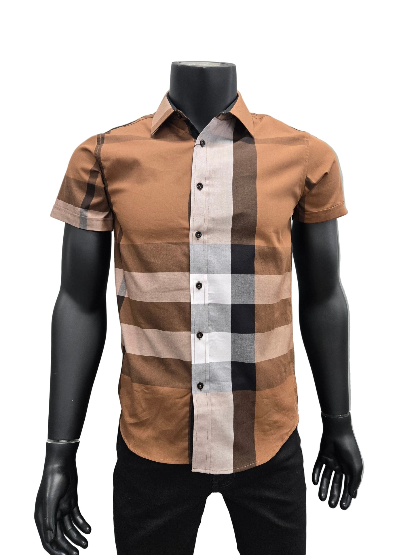 Mens Plaid Button Down Short Sleeve Shirt