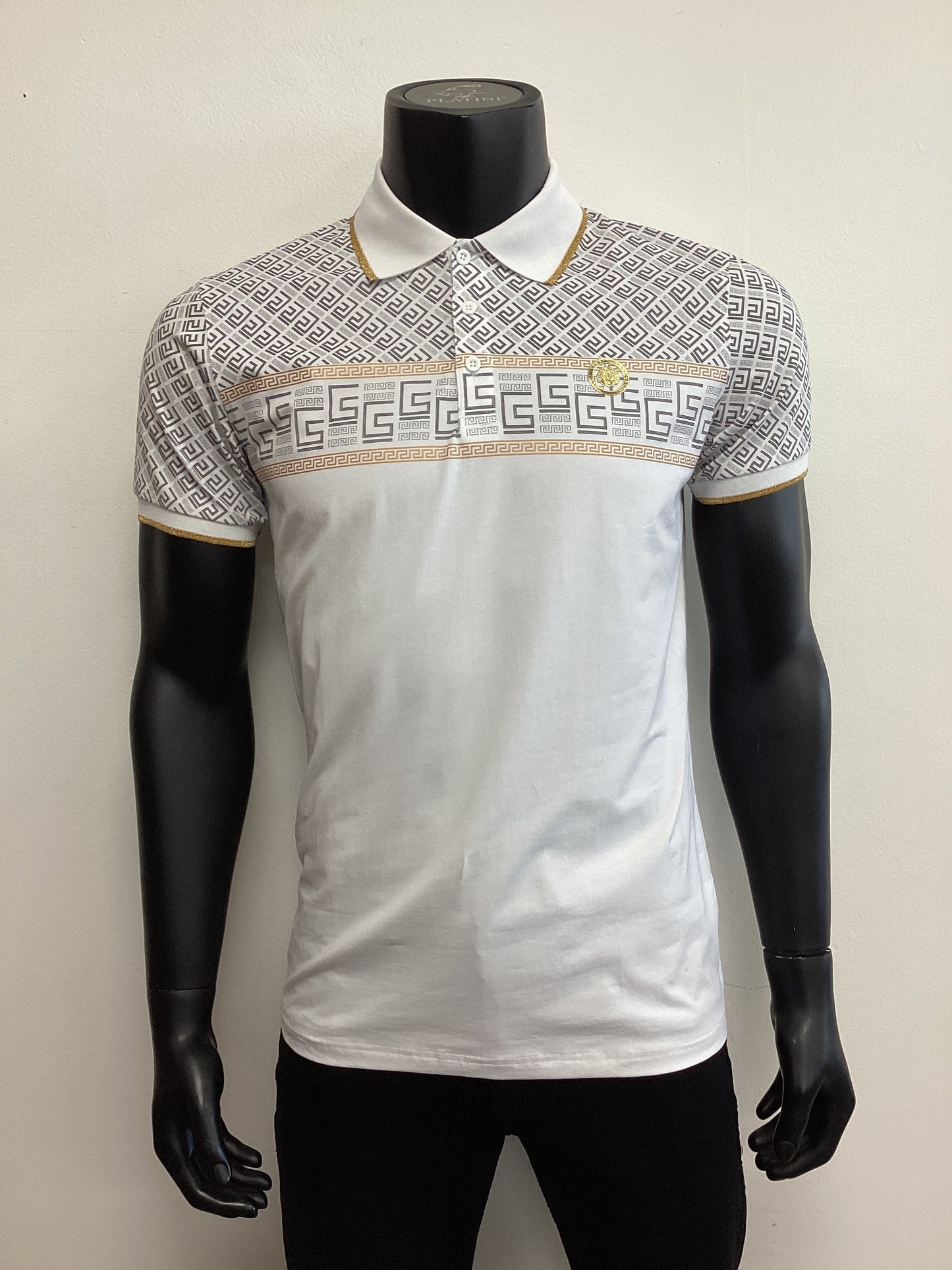 Mens Greek Pattern Shirt - Black, Khaki, White