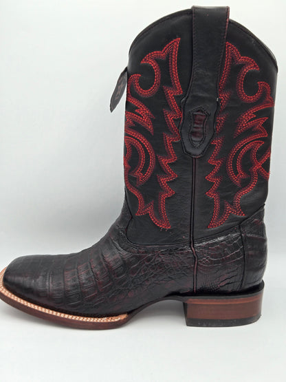 Los Altos Mens Caiman Belly Wide Square Toe - Black Cherry