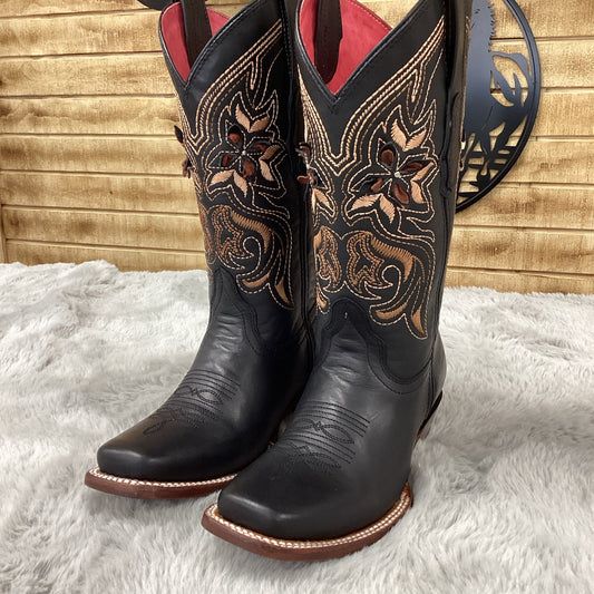 Quincy WomenS Boot Leather Boot with Flowers (Black) NAO78