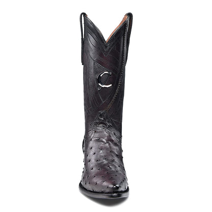 Cuadra Mens Ostrich Laser and Embroidery Boot - Black Cherry