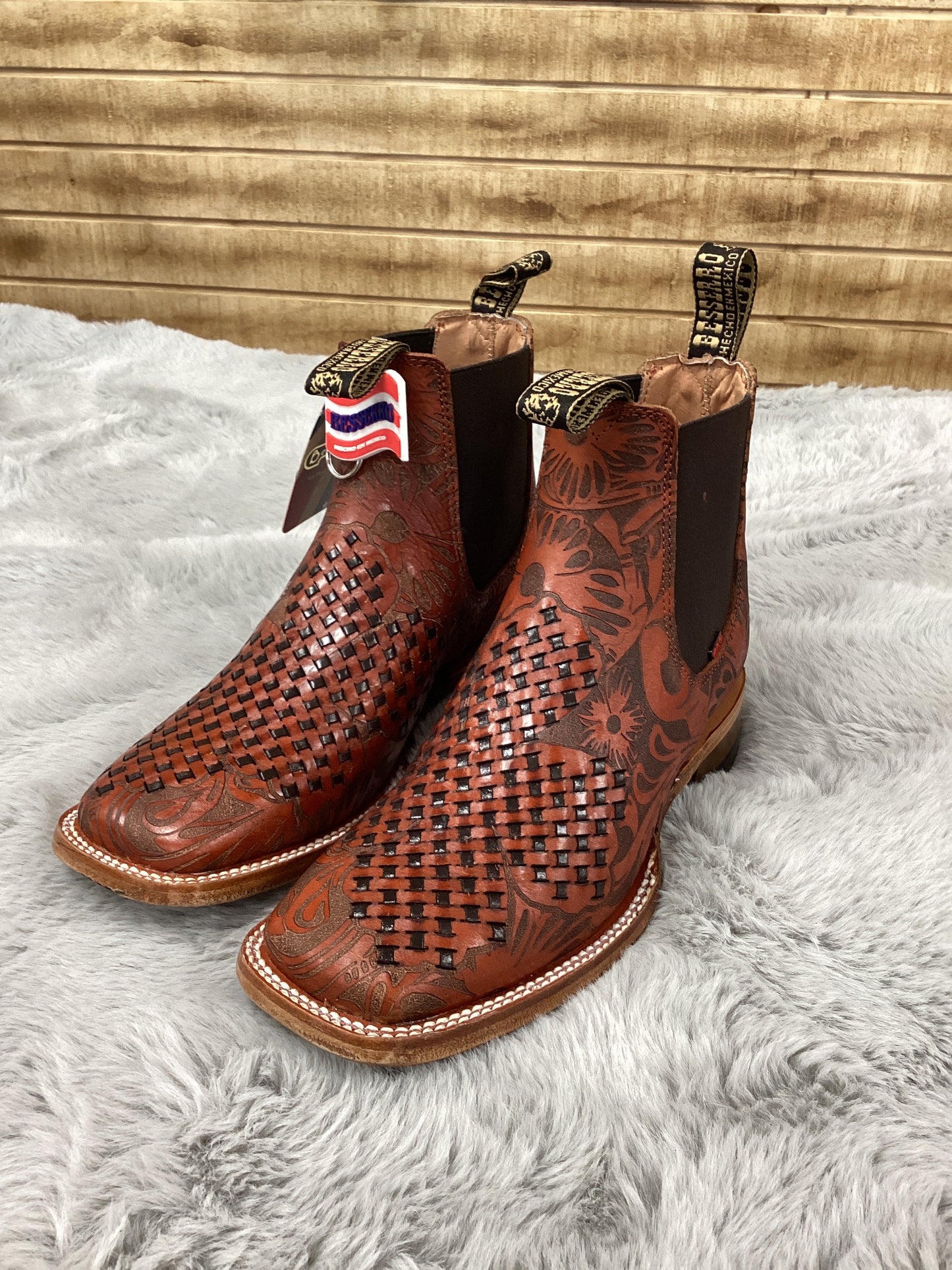 Besserro Mens Ankle Boot Imit Cincelado Toro Vaqueta Tejido (Shedron) 6428