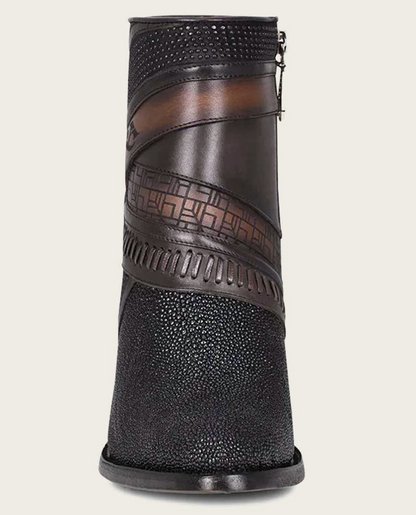 Cuadra Womens Stingray Laser and Woven High Heel Bootie - Black