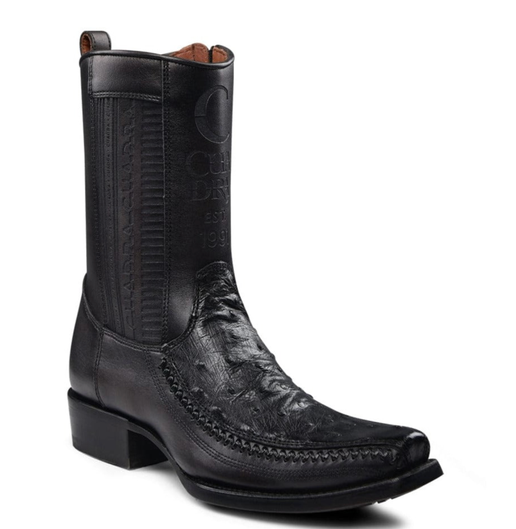 Cuadra Mens Ostrich Laser & Woven Low Shaft Boot - Black