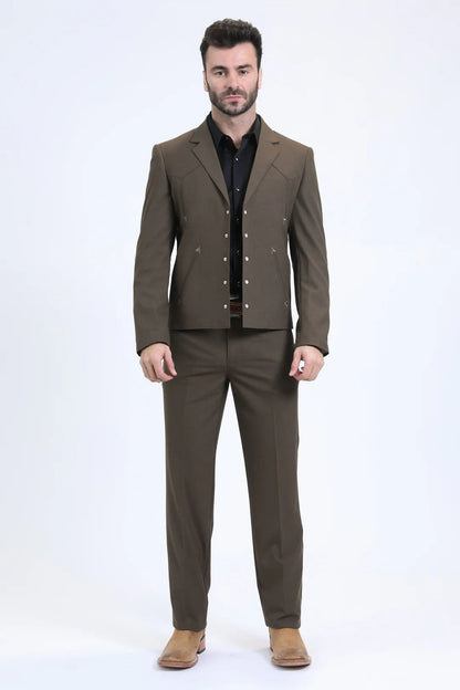 Platini Mens Western Sport Suit Set (Brown)