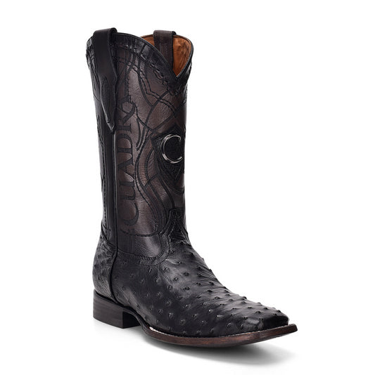 Cuadra Mens Ostrich Western Boot Square Toe - Black