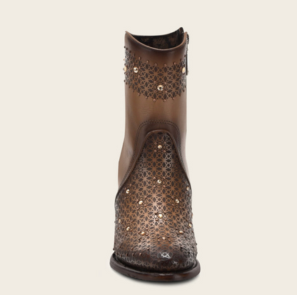Cuadra Womens Perforated with Crystals High Heel Bootie - Brown