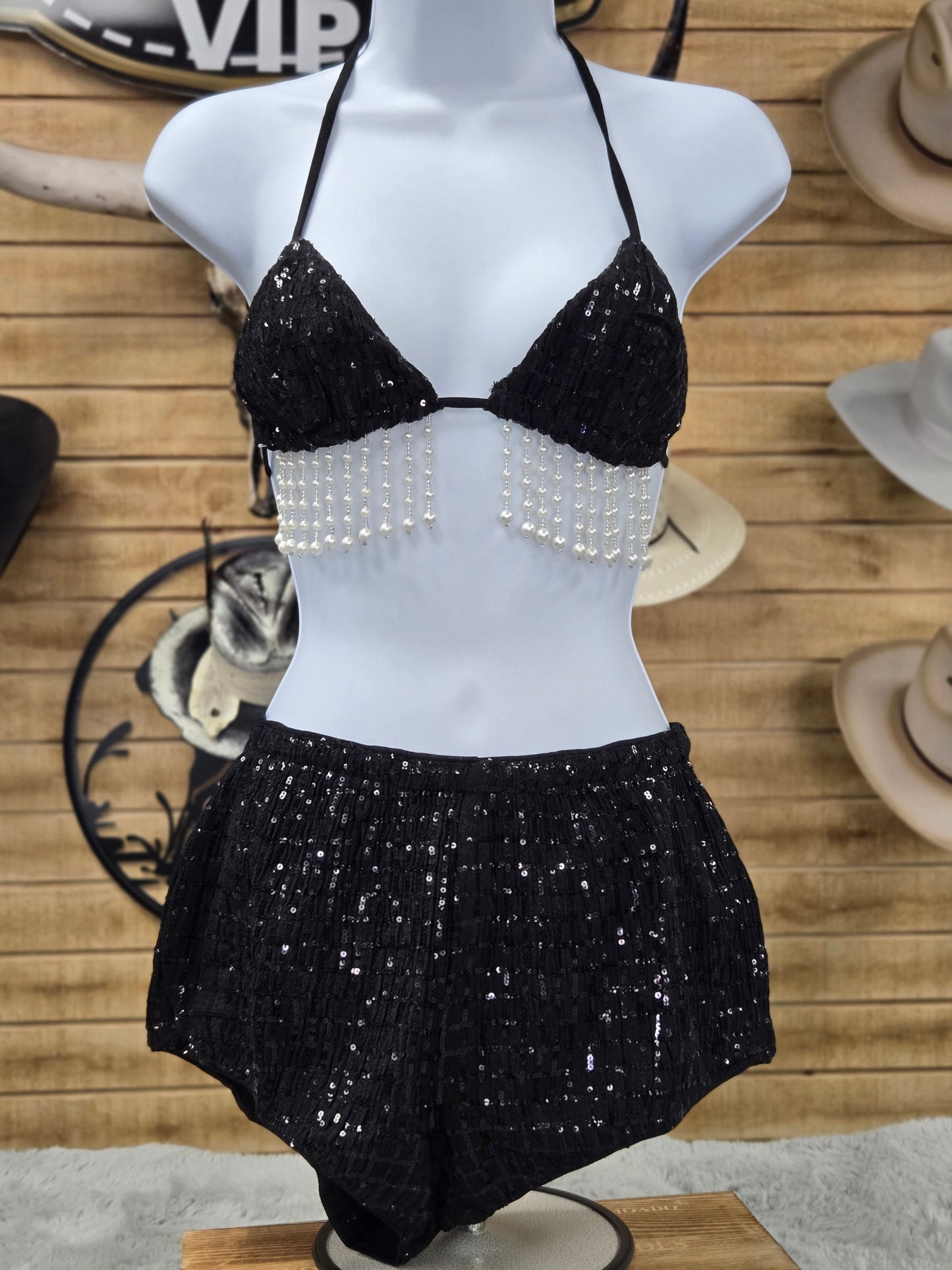 Hot & Delicous Womens Black Glitter Short and Bra Set