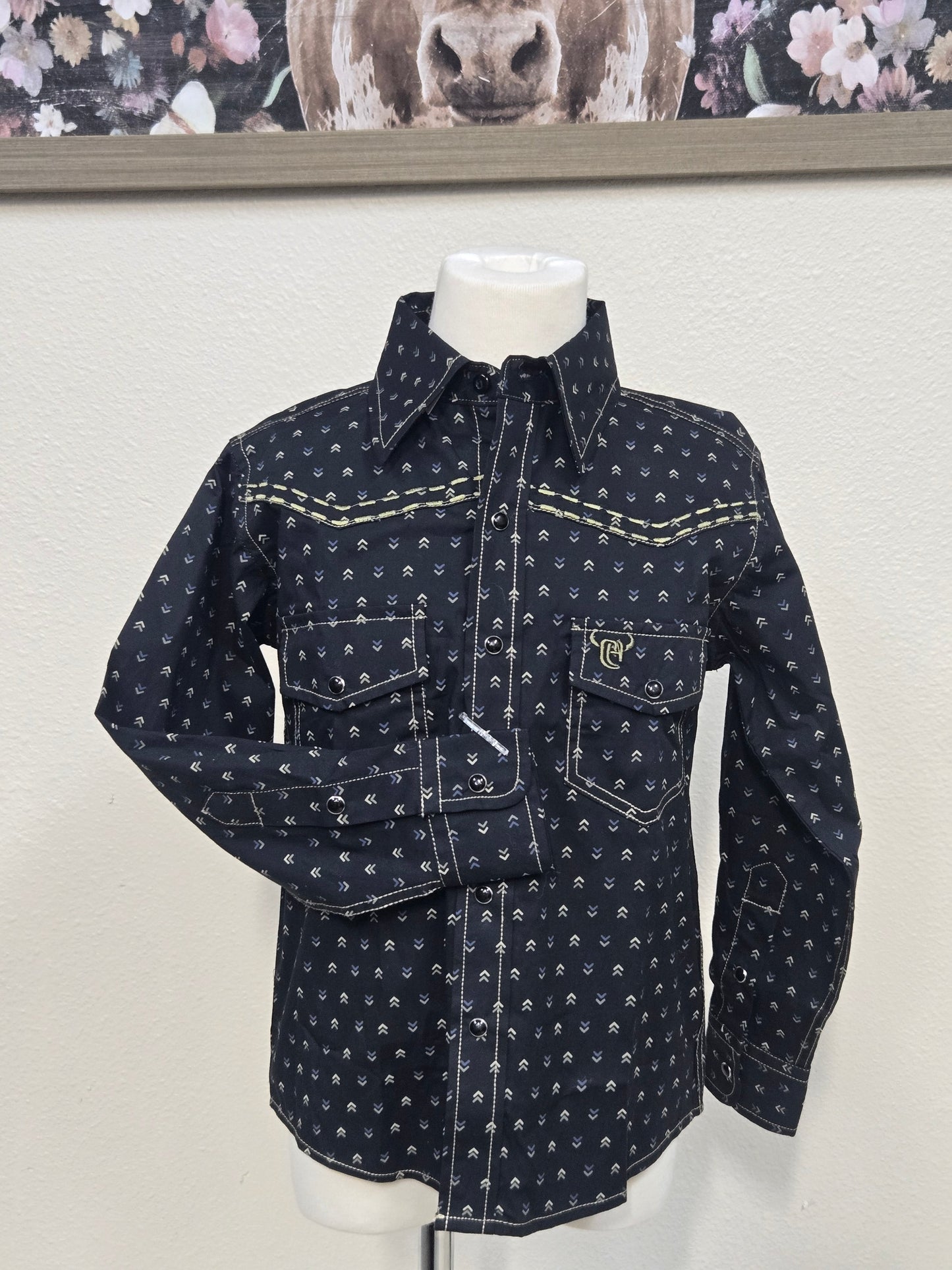 Cowboy Hardware Kids Muted Chevrons Print Shirt (Black)