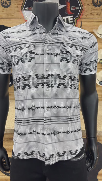 Mens Aztec Style Button Shirt - Grey