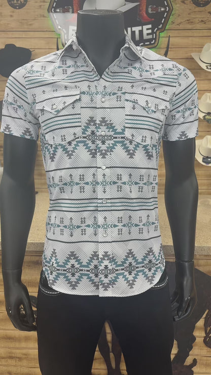 Mens Aztec Style Shirt - White