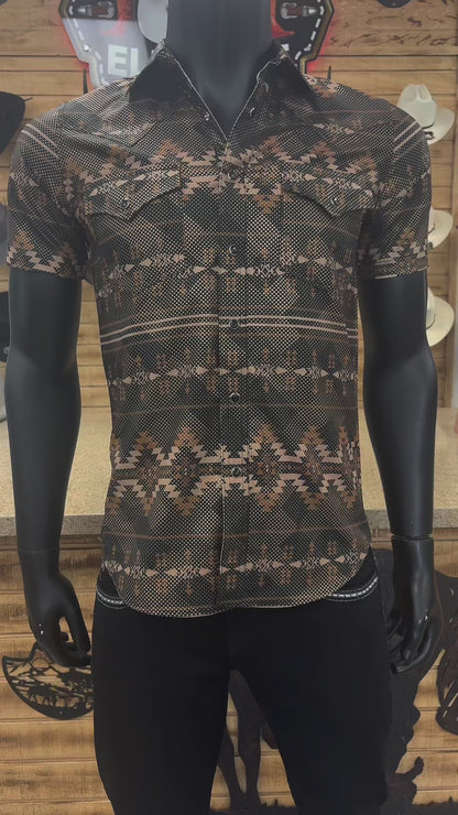 Mens Aztec Style Shirt - Dark Brown