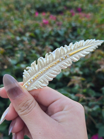 Plumas Metalicas Pin Tombstone con Piedritas /Metal Feather - Silver