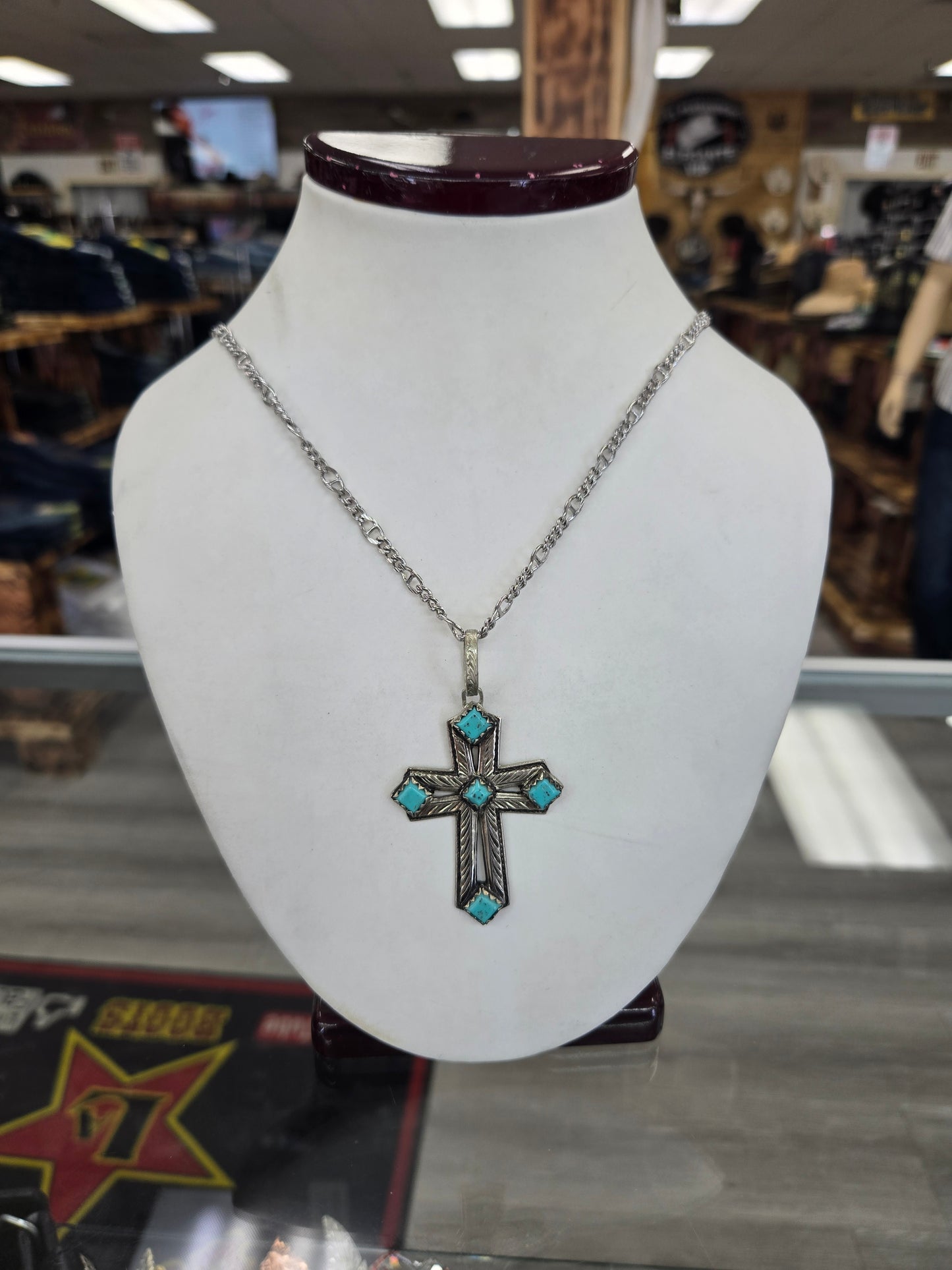 Silver Strike Turquoise Cross Necklace D47436