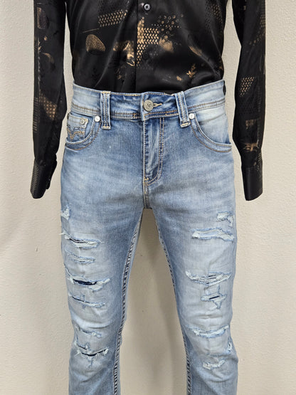 Montero Mens Ripped Bootcut Jean - Light Blue mt4666