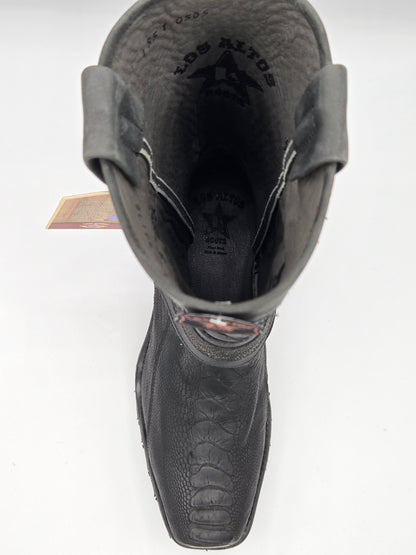 Los Altos Mens Ostrich Leg Biker Boot - Black