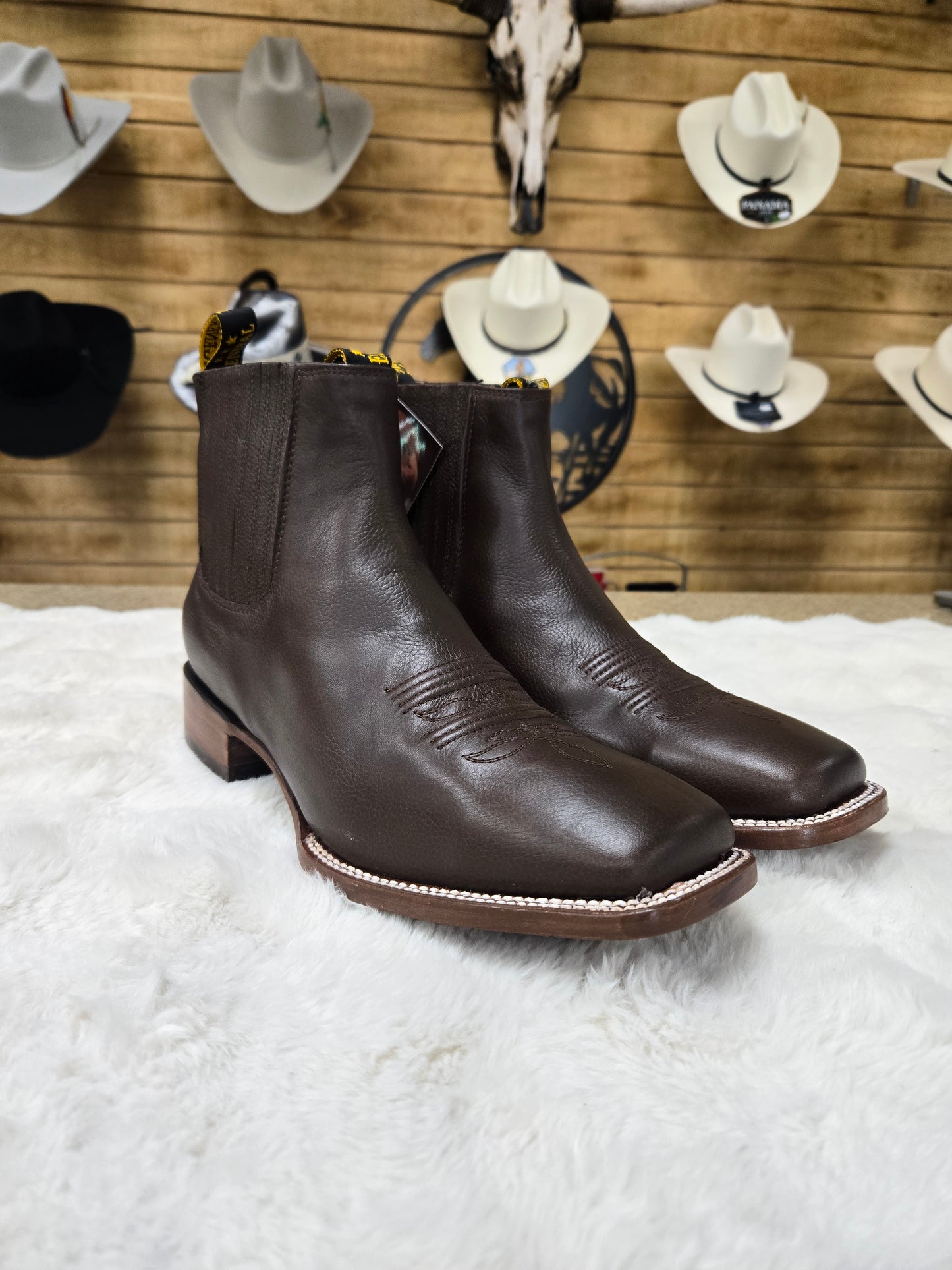 El General Mens Rodeo Leather Ankle Boot Botin - Brown, Tan