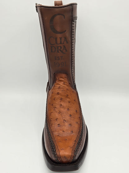 Cuadra Mens Ostrich Laser & Woven Low Shaft Boot - Chestnut Brown