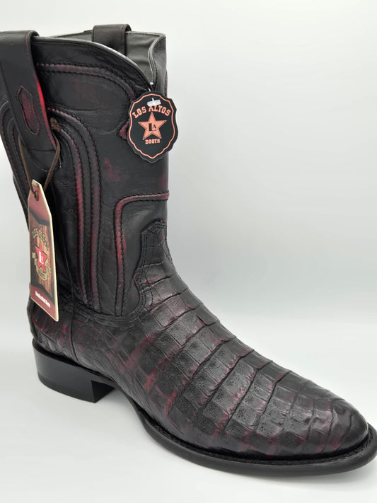 Los Altos Mens Caiman Belly Roper Boot  - Black Cherry