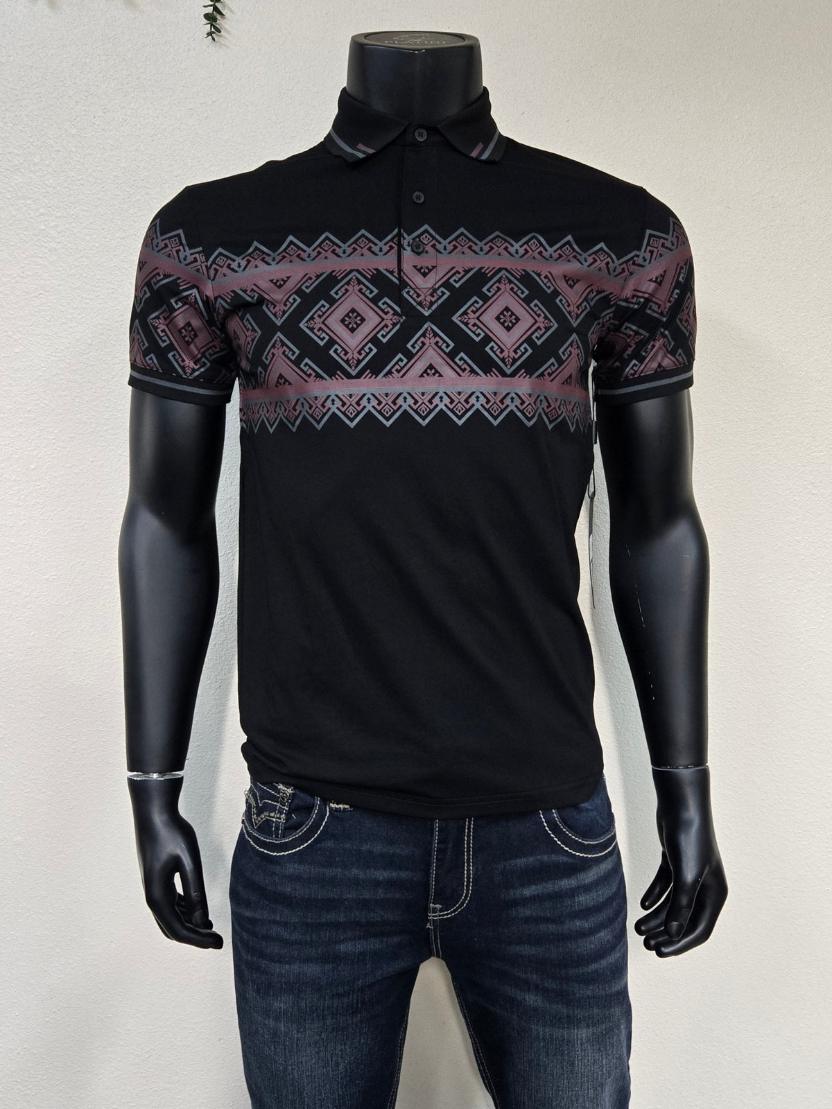 Lamasini Mens Spencer Print Polo Shirt - Black