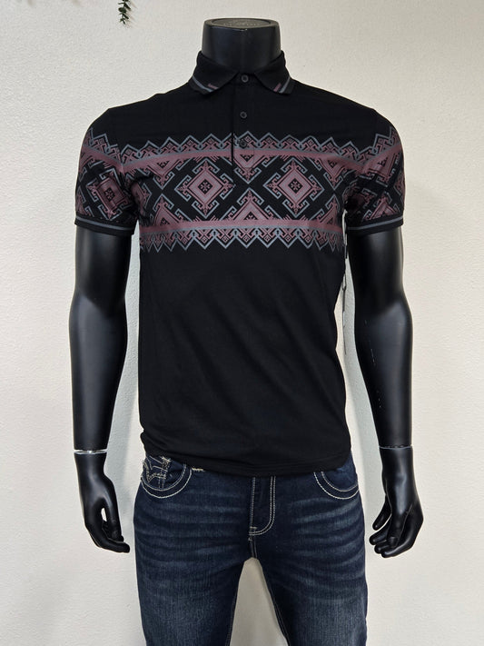 Lamasini Mens Spencer Print Polo Shirt - Black