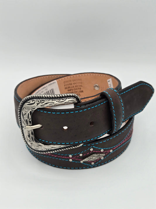 Pink and Celeste Embroidered Womens Belt