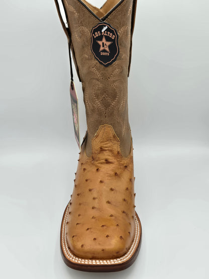 Los Altos Mens Ostrich Wide Square Toe -Amber