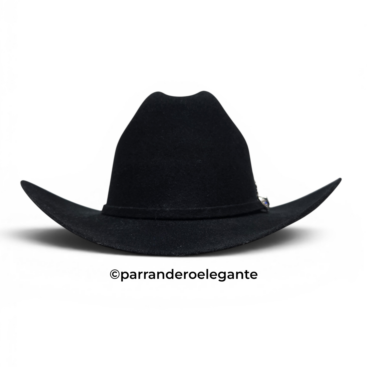 El Mayor 100x Belico Texana Wool Felt Hat w/ Metal Feather -Black