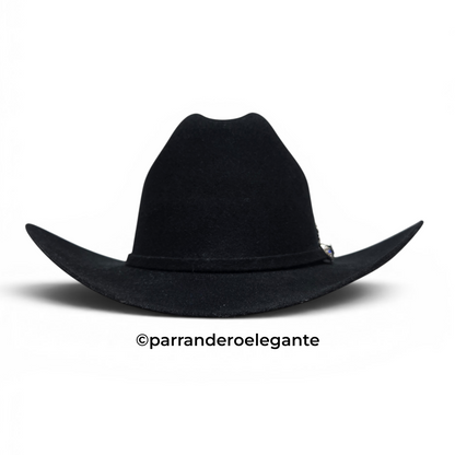 El Mayor 100x Belico Texana Wool Felt Hat w/ Metal Feather -Black
