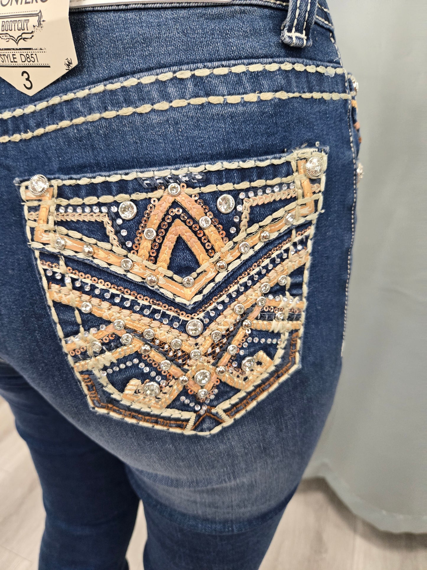 Montero Womens Ginger Bootcut Embroidered Jeans - M Blue 851