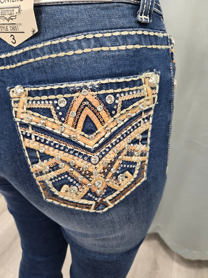 Montero Womens Ginger Bootcut Embroidered Jeans - M Blue 851