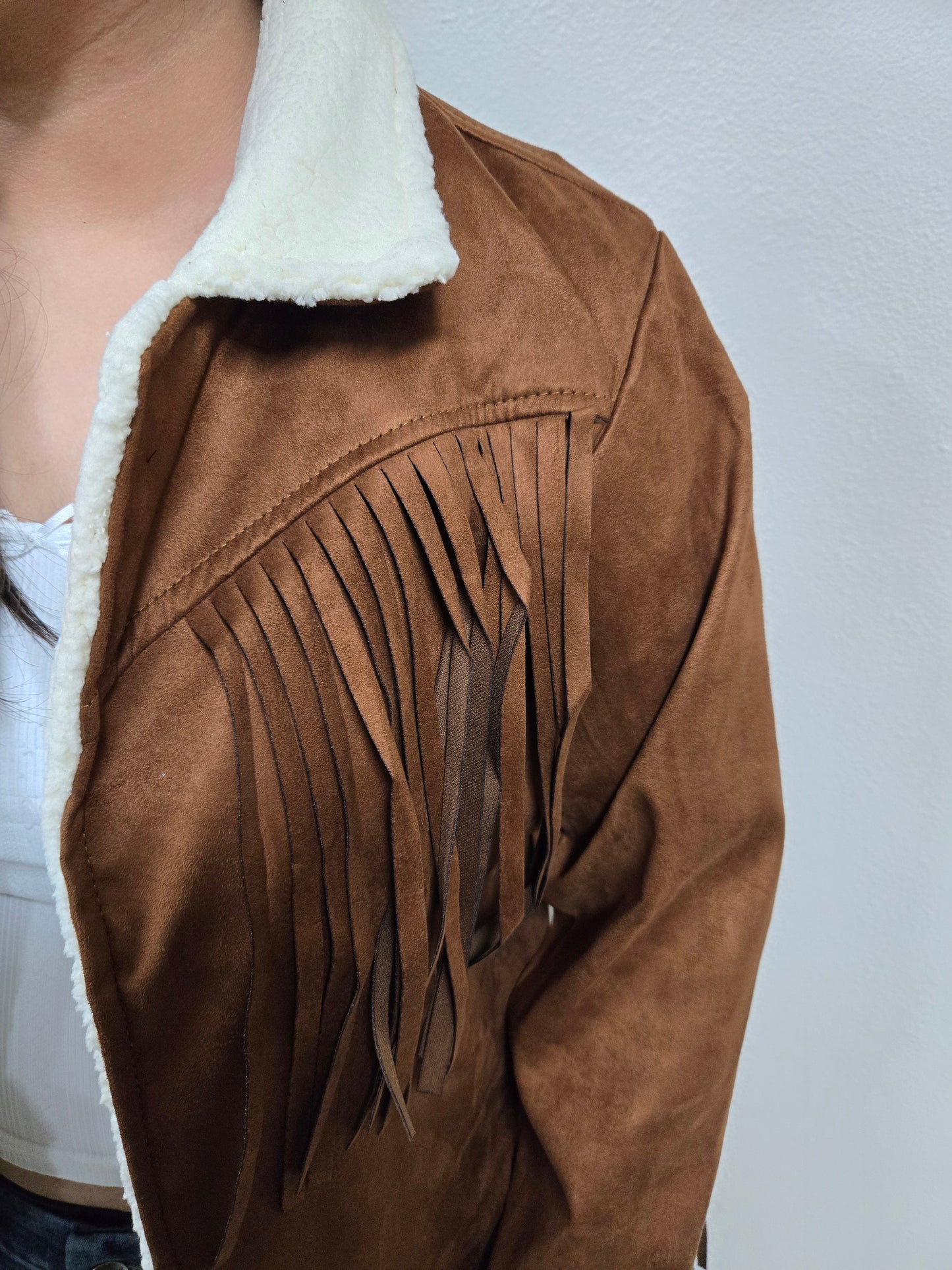 El General Womens Suede Fringe Jacket Chamarra