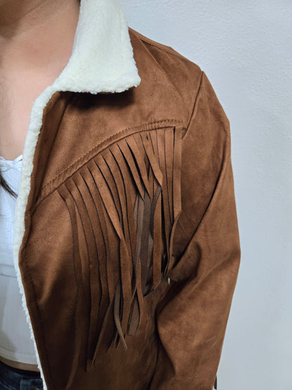 El General Womens Suede Fringe Jacket Chamarra