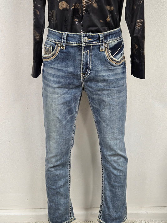 Montero Mens Embroidered Bootcut Jeans -Light Blue MT4643