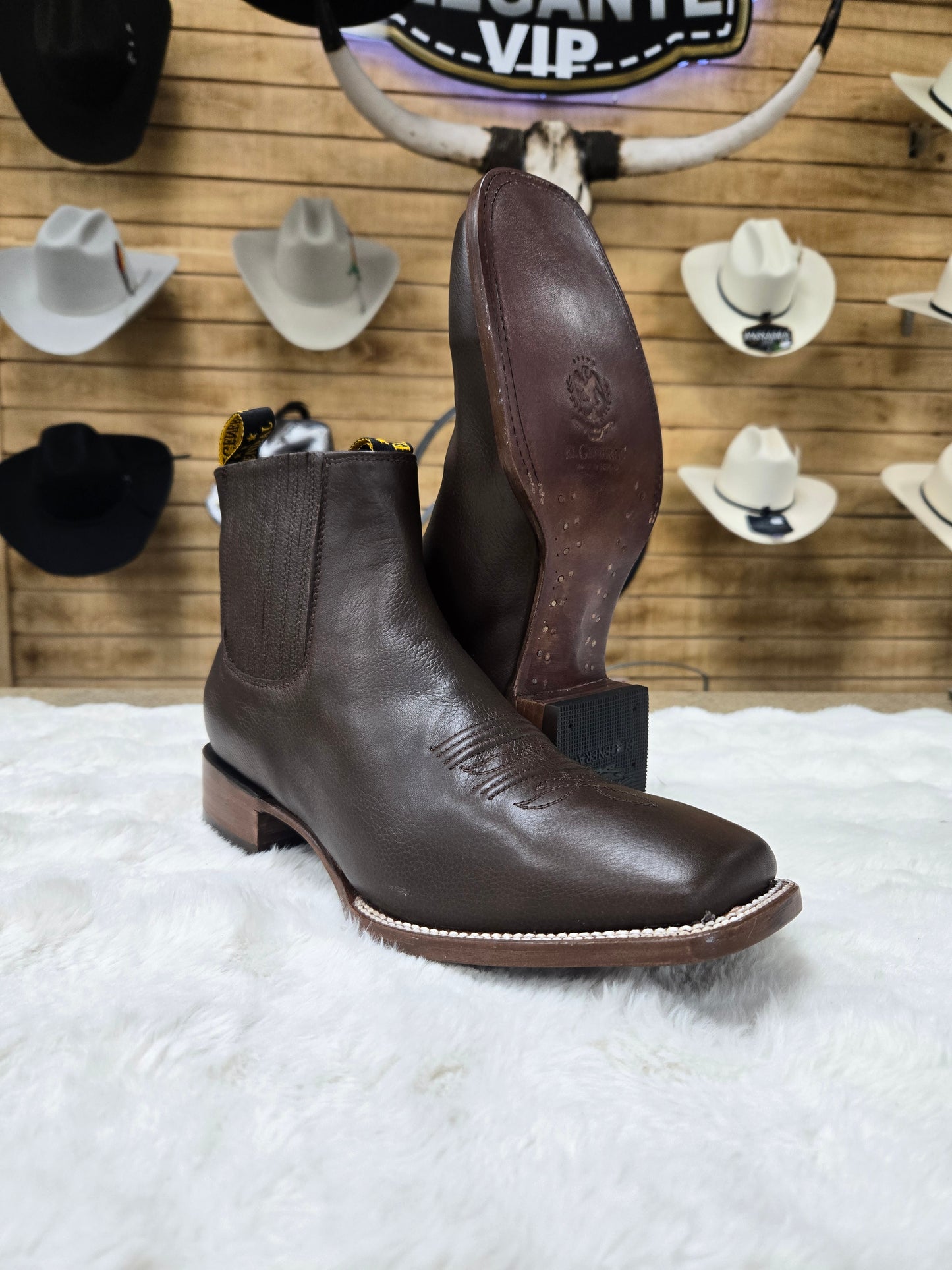 El General Mens Rodeo Leather Ankle Boot Botin - Brown, Tan