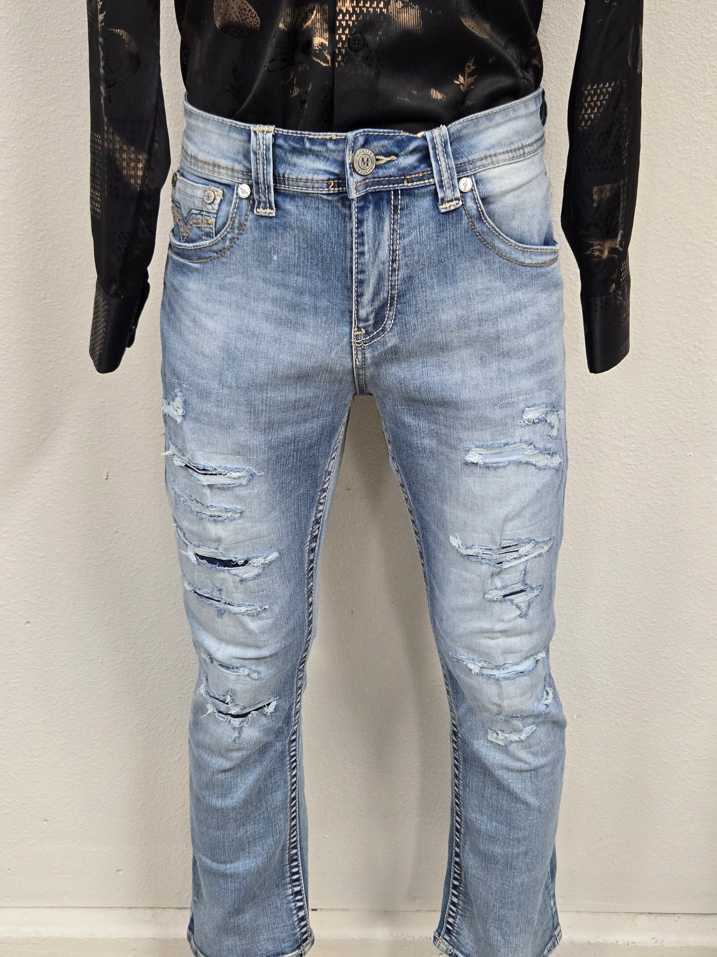Montero Mens Ripped Bootcut Jean - Light Blue mt4666