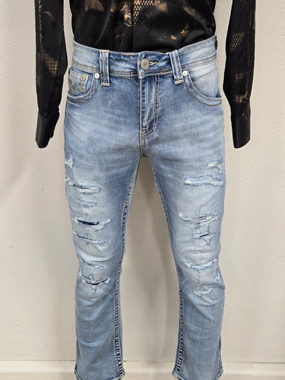 Montero Mens Ripped Bootcut Jean - Light Blue mt4666