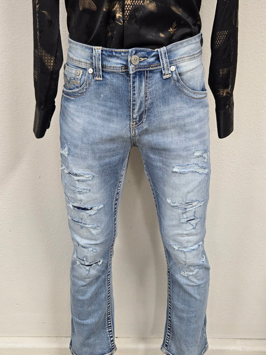 Montero Mens Ripped Bootcut Jean - Light Blue mt4666