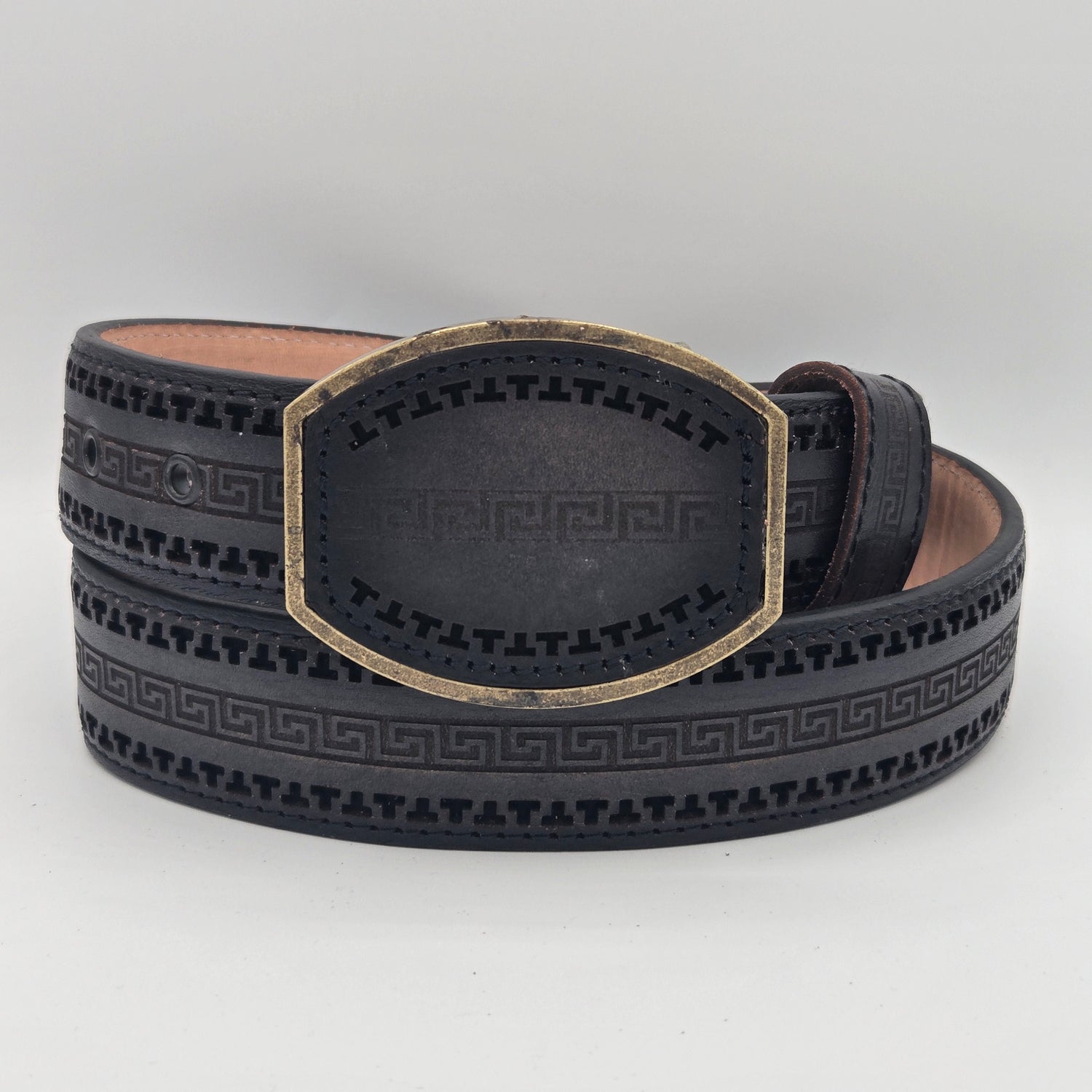 Del Cesar Greek Pattern Leather Belt