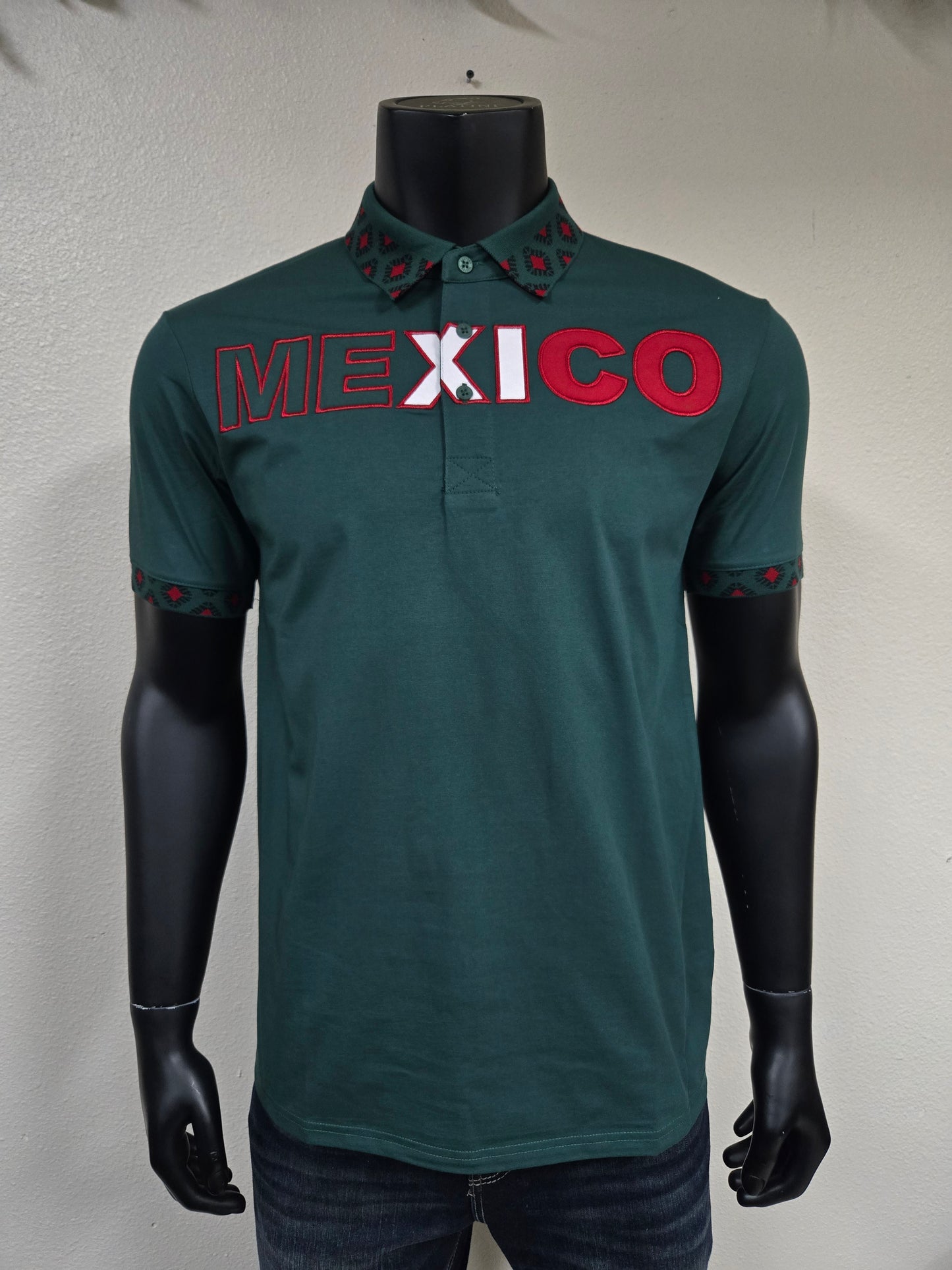 Montero Mens MEXICO Embroidery Polo Shirt in Flag Colors
