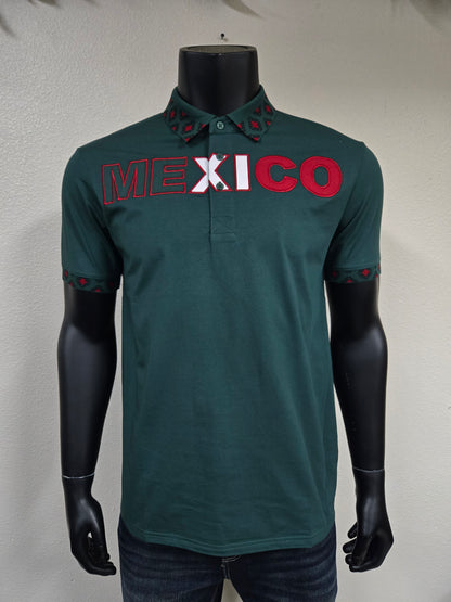 Montero Mens MEXICO Embroidery Polo Shirt in Flag Colors