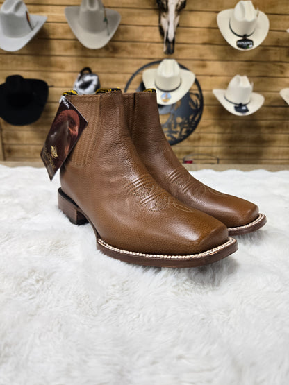 El General Mens Rodeo Leather Ankle Boot Botin - Brown, Tan