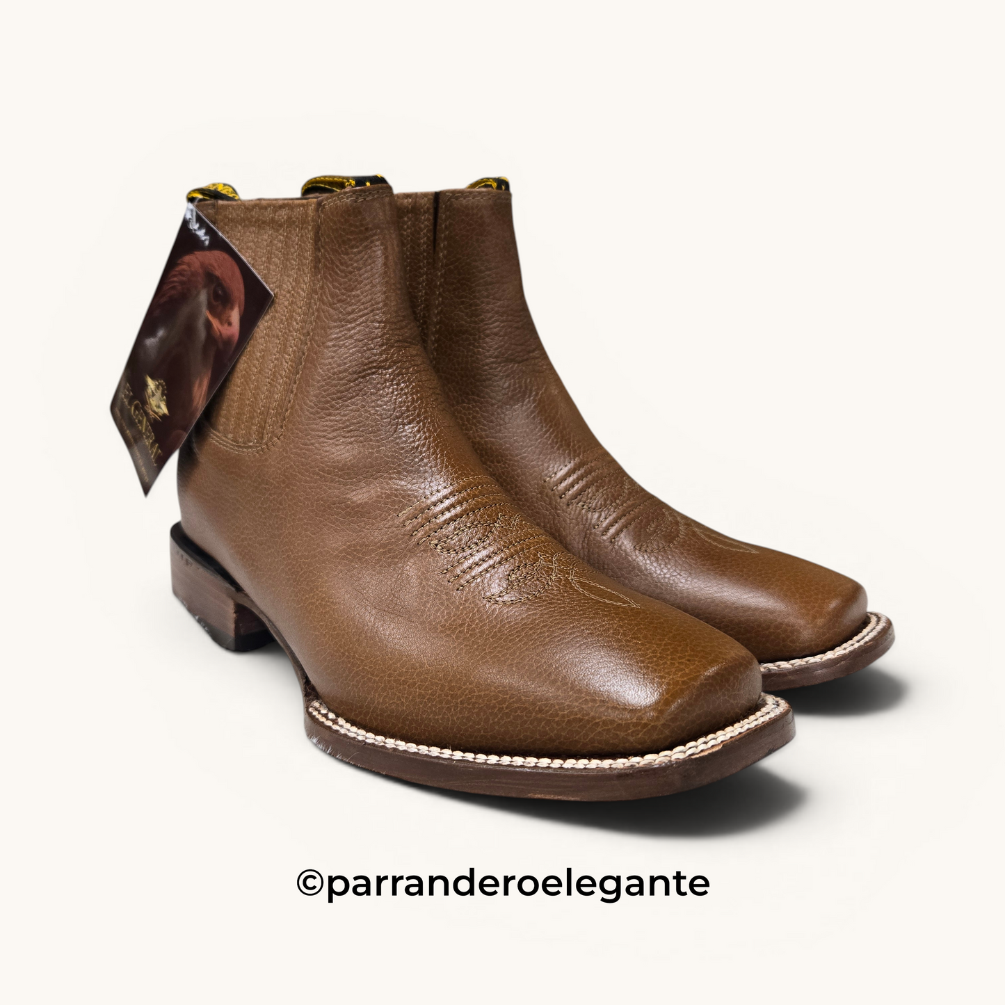 El General Mens Rodeo Leather Ankle Boot Botin - Brown, Tan